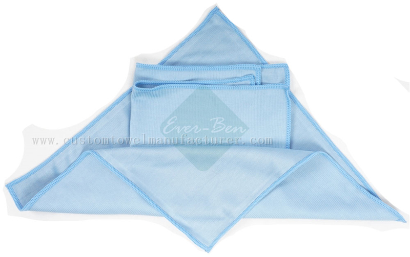 China Bulk Wholesale patterned cleaning shammy cloth Manufacturer Custom Blue Microfiber Glass Towels Supplier